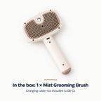What's in the box: one Mist Grooming Brush. Charging cable not included (USB-C)